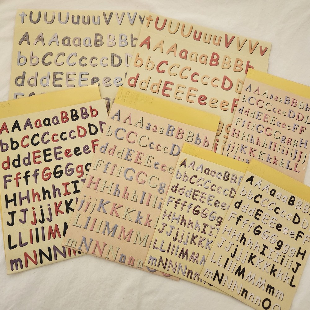 Lot 7 Sheets NON-ADHESIVE Alphabet Letters Numbers Pink Blue Pastel More Vintage
