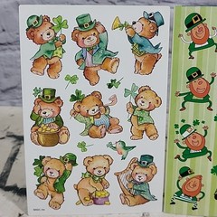 Vintage AGC St Patricks Day Stickers Lot 3 Sheets Peanuts Leprechaun Teddy Bears