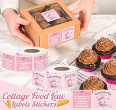 Cottage Food Law Labels – 1000 Count Pink Stickers for Homemade Bakery Goods