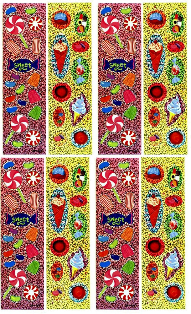 SWEETS Candy Ice Cream Jelly Beans Gumdrops Lollipop Sparkly Stickers! 8 Sheets!