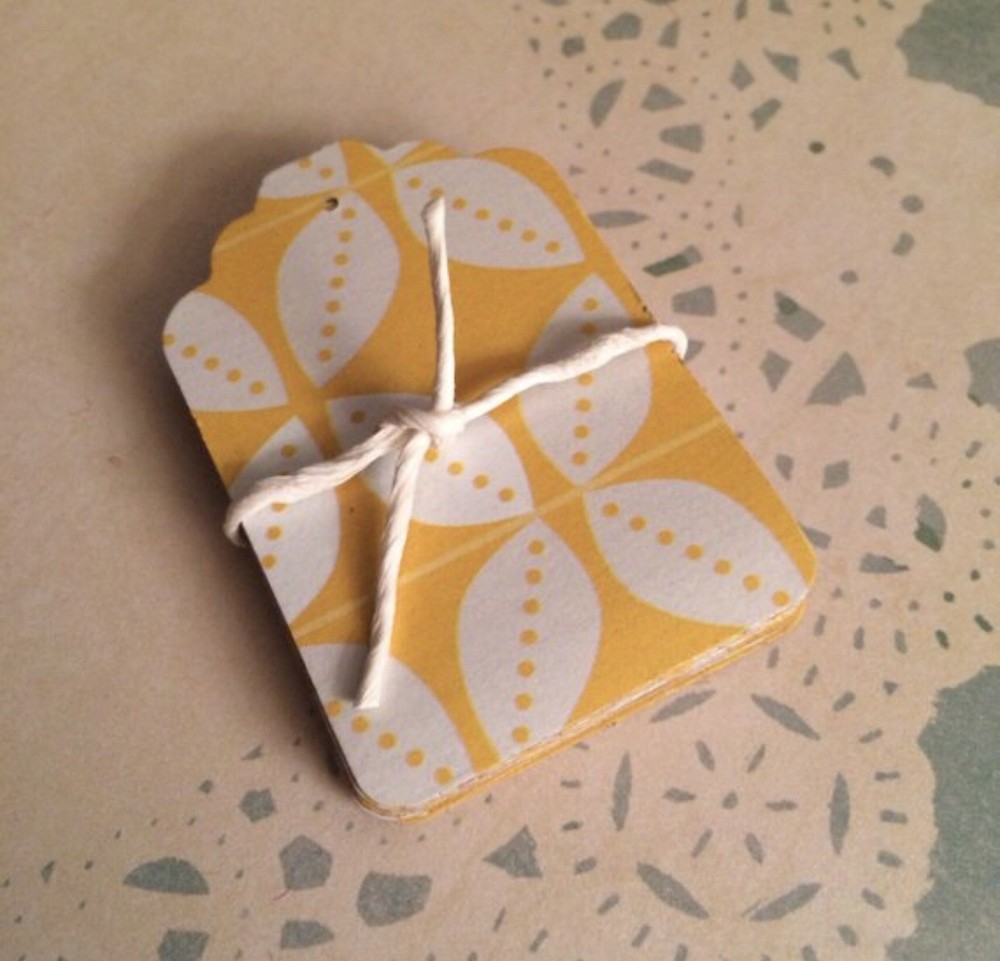 9 Pack Hand Punched Yellow & White Leafy Tags – Gifts, Scrapbook, Crafts, etc
