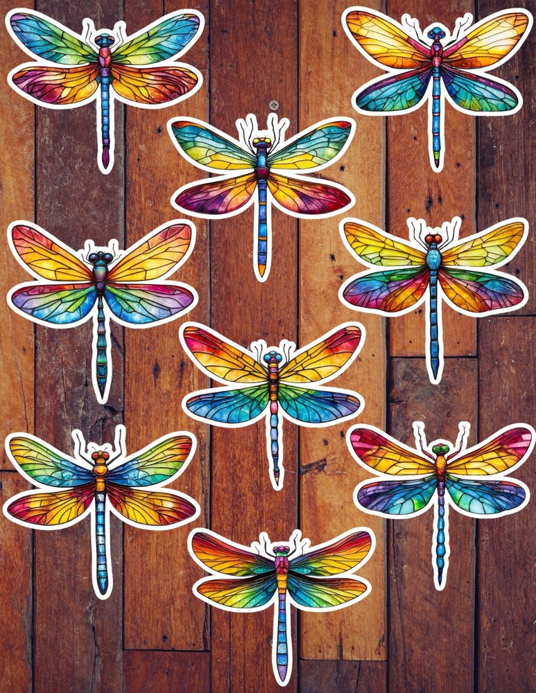 Colorful Dragonfly Die Cut Vinyl Stickers Set Scrapbooking Laptop Waterbottle