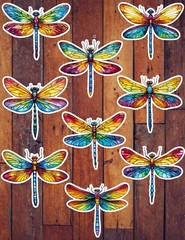 Colorful Dragonfly Die Cut Vinyl Stickers Set Scrapbooking Laptop Waterbottle