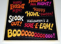 VTG HALLOWEEN STICKER 2 SHEETS BLACK ORANGE BOO SCARY HORROR MONSTER GHOST DECAL