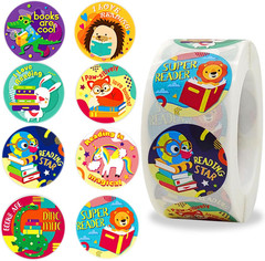 Animal Reading Reward Stickers, 500Pcs Roll 1In Round, 8 Designs