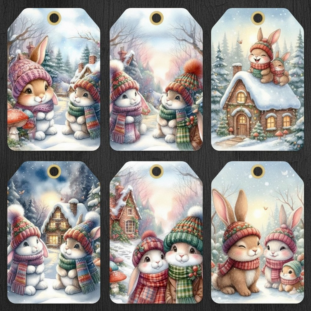 Set Bunny Rabbits Tags Junk Journal Scrapbook