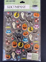 Vintage Halloween Stickers Puffy Ghost Black Cat Pumpkin Witch Spider Owl Bone