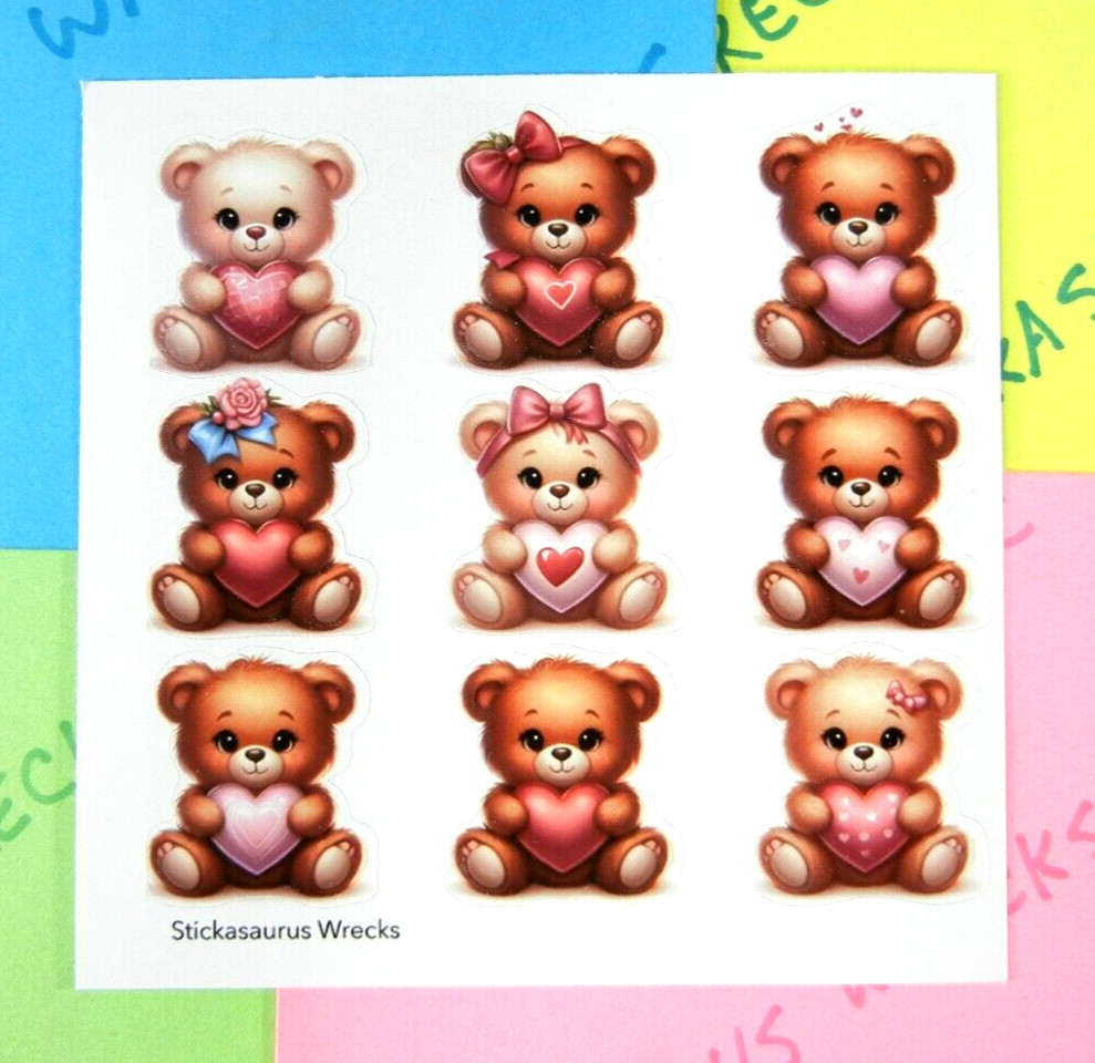 Teddy Bears & Hearts Sticker Sheet Style 3