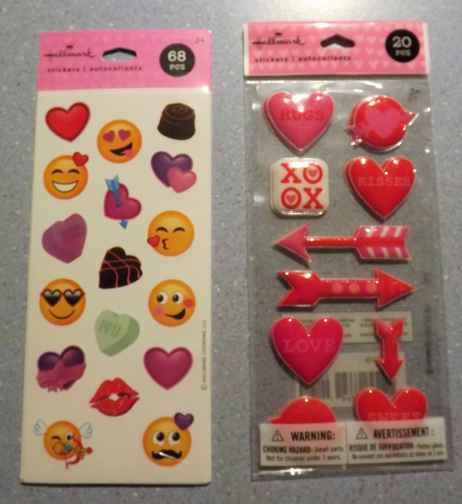 Valentine’s Day Stickers – Emojis & Hearts/Puffy Hearts & Arrows – 2 full Pkg.