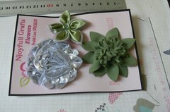 Metallic SILVER & OLIVINE GREEN Mix 50-65mm Across 3 Satin, Organza Flowers SF3A