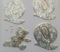 Set of 4 sheets of vintage introduct glitter stickers «Q» discontinued Germany