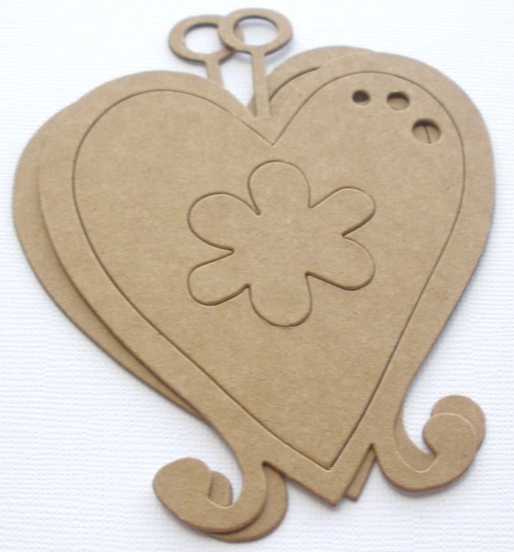 {4} VICTORIAN HEARTS – Decorative Accents Chipboard Die Cuts – 3 1/2 x 4 3/8″