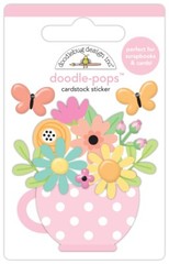Doodlebug Stickers Doodle-Pop 3D Cup of Cheer Pink White Polka Dot Mug Flowers