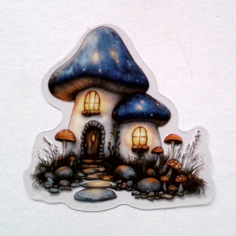 Mushroom Fairy Tale House Clear Vinyl Decal Sticker Water Resistant Laptop Gift