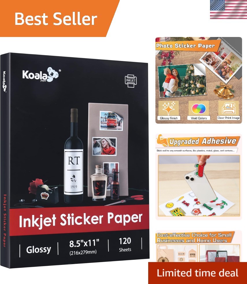 Koala 8.5×11 Self-Adhesive Glossy Sticker Paper – 120 Sheets for Custom Prints