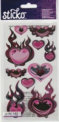 NEW! Sticko MY HEART’S ON FIRE Goth 3-D Metallic stickers 78287 Fast FREE ship!