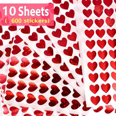 10 Heart-Shaped Stickers – Red Holographic Glittering Little Decals for Crafts