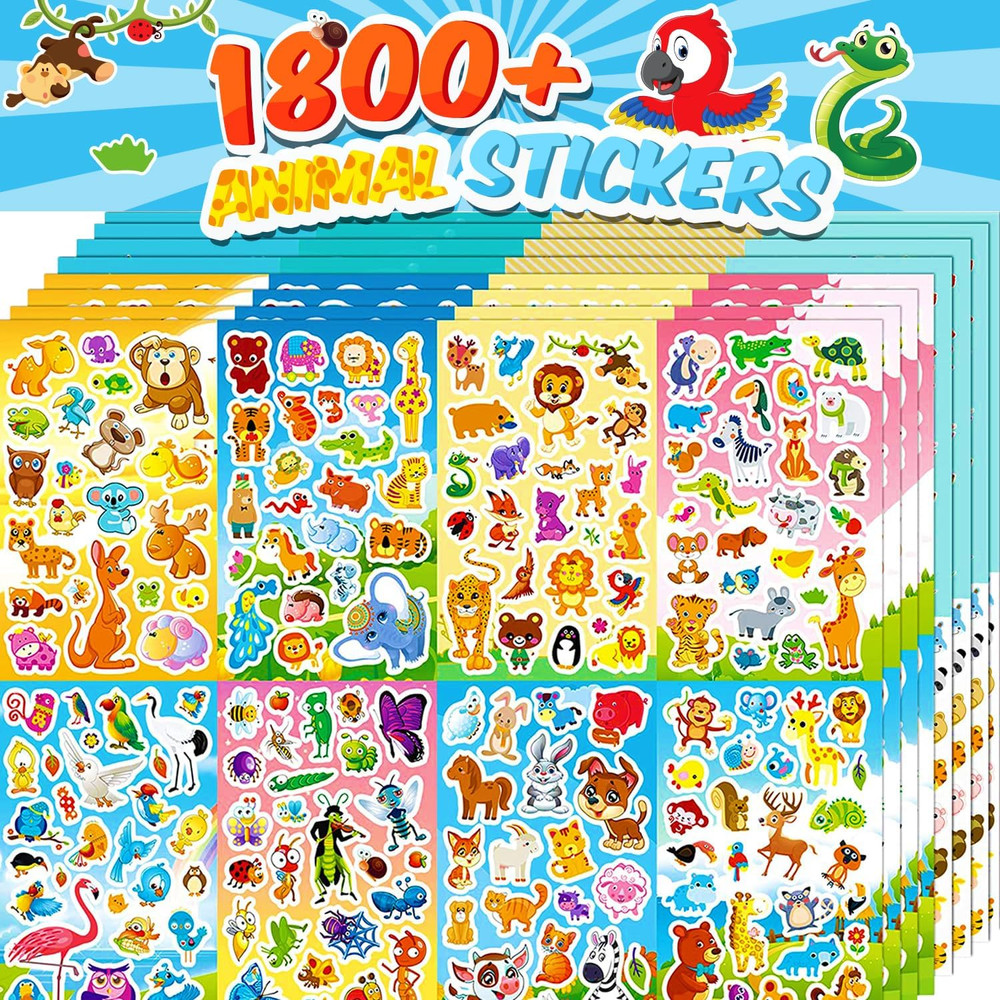 Stickers for Kids Bulk, 64 Sheets 1800+ Animal Sticker Sheets, Cute Sticker Pack