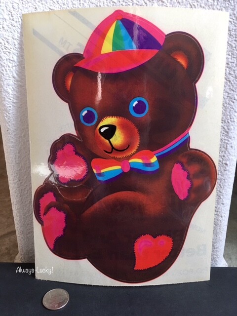 Vintage 80’s Lisa Frank JUMBO Sticker- Classic Teddy Bear 1984 7″ x 10″ RARE