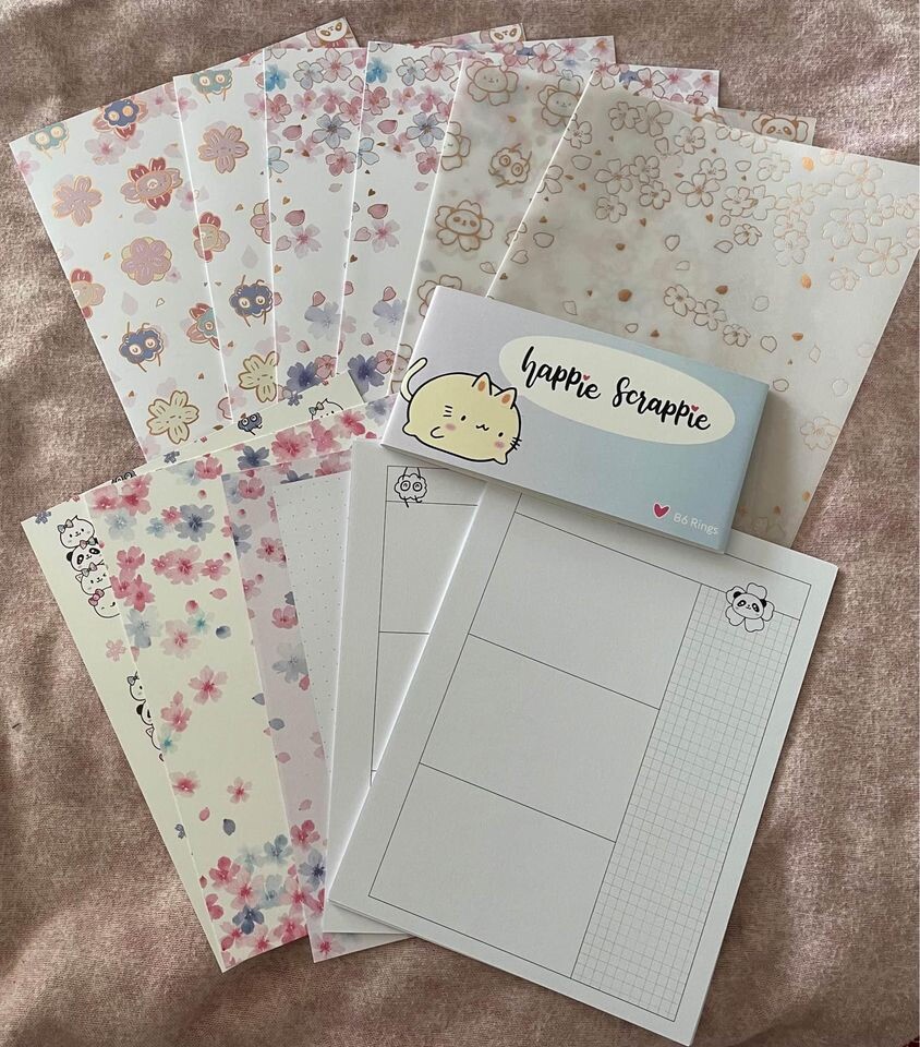 Happie Scrappie Sakura Cherry Blossom B6 Rings Insert & Sticker Kit (Gold Foil)