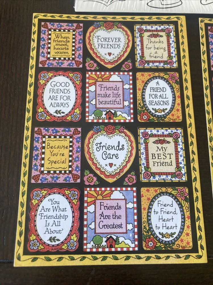 Vtg Carlton Cards Stickers 2 Sheets Friends Forever 90s Y2K Novelty Print Whimsy