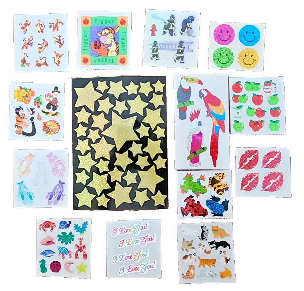 Vintage Sandylion Hambly Stars Lips Kittens Parrots Scrapbook Stickers Lot D