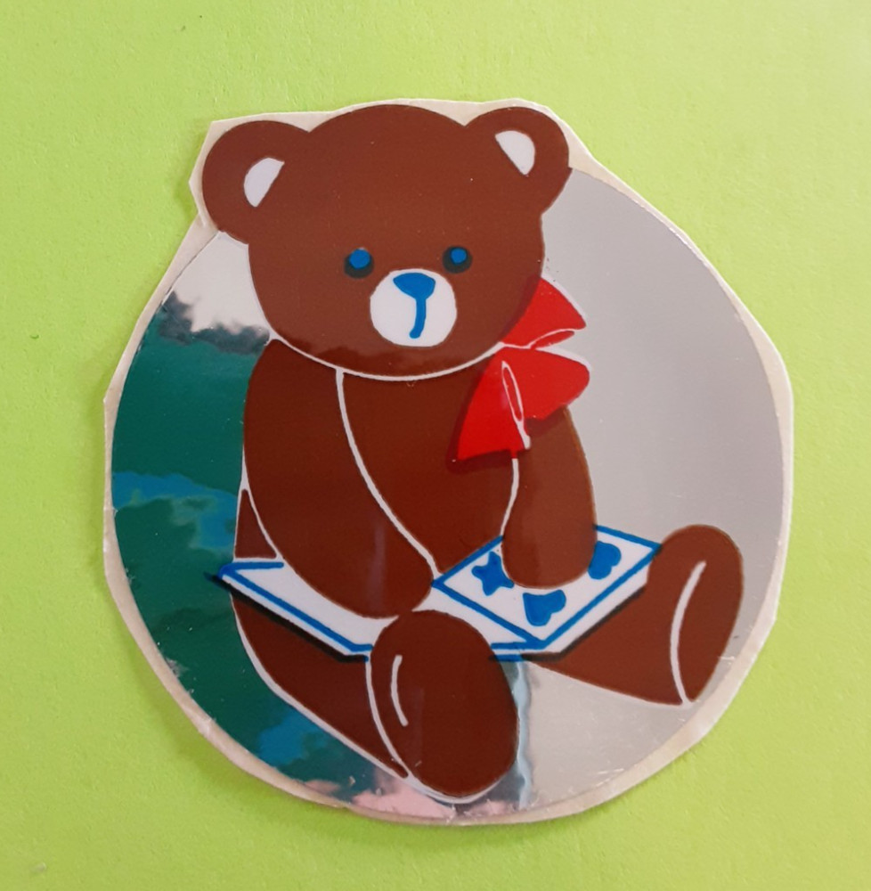 vintage 80’s Small World Greetings mylar teddy bear sticker *damaged*