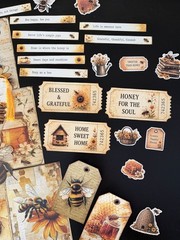 Bee Honey Junk Journal Kit Ephemera Tags Tickets Stickers Sunflower Vintage