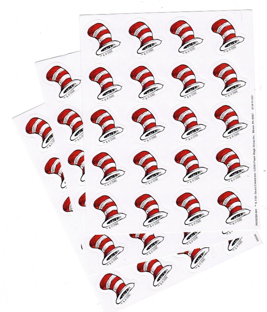 DR SEUSS Cat in the Hat Stickers! Red & White Hat 3 Sheets!