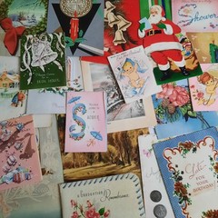Vintage Junk Journal Paper Lot Ephemera Craft Bundle Old Photos Christmas Cards
