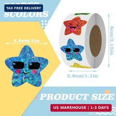 700Pcs Smiley Face Star Stickers for Kids Reward, 1inch 8 Colored Sparkly Foil E