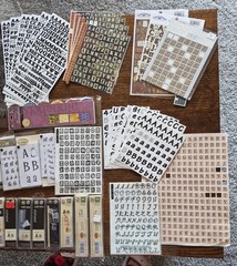 Scrapbooking letters numbers LOT 2 TABLES FULL! Metal Stickers Rub Ons SEE PIX