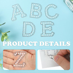 107 Pcs Pearl Rhinestone Self Adhesive Stickers 3 Sheets A-Z Glitter Letter Stic