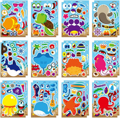 24 Sheets Make Your Own Sea Animals Stickers for Kids Toddlers, Make a Face Stic