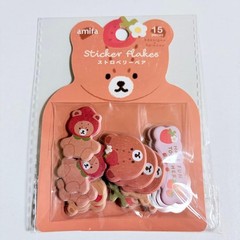 Cute Strawberry Bear Flake Stickers 15 Pieces Kawaii Japanese Sheet