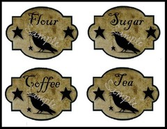 Primitive Canister Labels Pantry Crow Star Grungy Stickers 8 Total Sugar Coffee