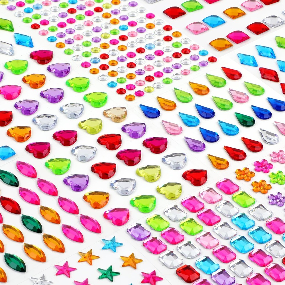 407pcs Gem Stickers Crafts for Kids, Self Adhesive 6mm to 15mm, muticolor