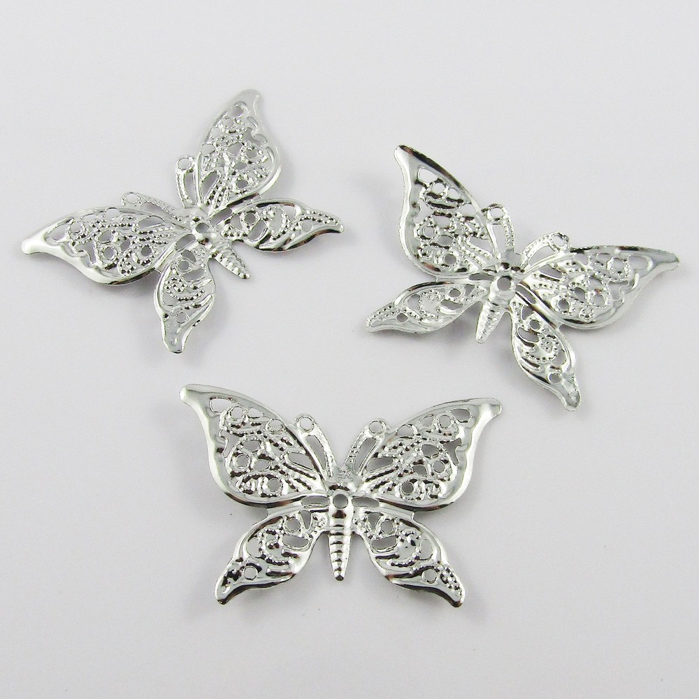 30pcs Filigree Butterfly Embellishments 26x39mm Craft Scrapbooking Silver