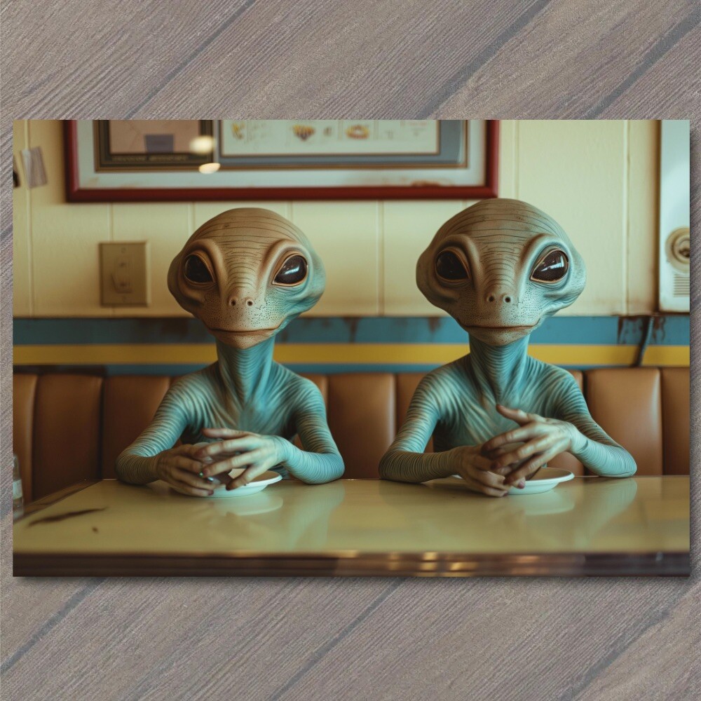 STICKER Alien Casual Cafe Sitting Normal Everyday Mundane Restaurant Strange