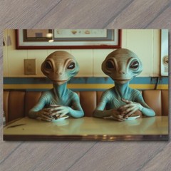 STICKER Alien Casual Cafe Sitting Normal Everyday Mundane Restaurant Strange