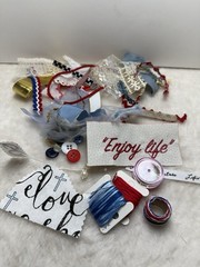 slow stitch junk journal kit Vintage Lace Fabrics Buttons Red White Blue Crafts
