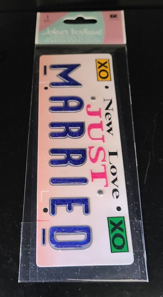 Jolee’s Boutique JUST MARRIED Scrapbooking Stickers Title – License Plate – XOXO