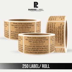Thank You Natural Kraft Labels 2″ x 3″ Stickers Packaging 250/Roll