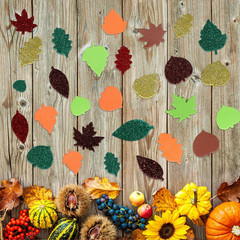 300 PCS Autumn Thanksgiving Fall Leaf Foam Sticker, Self Adhesive Foam Stickers,