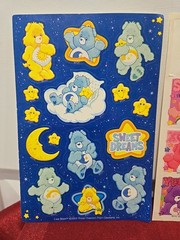 Vtg. Care Bear Stickers Satin-1987 AGC, Glitter-TCFC, Inc., Blue Sheet-2003