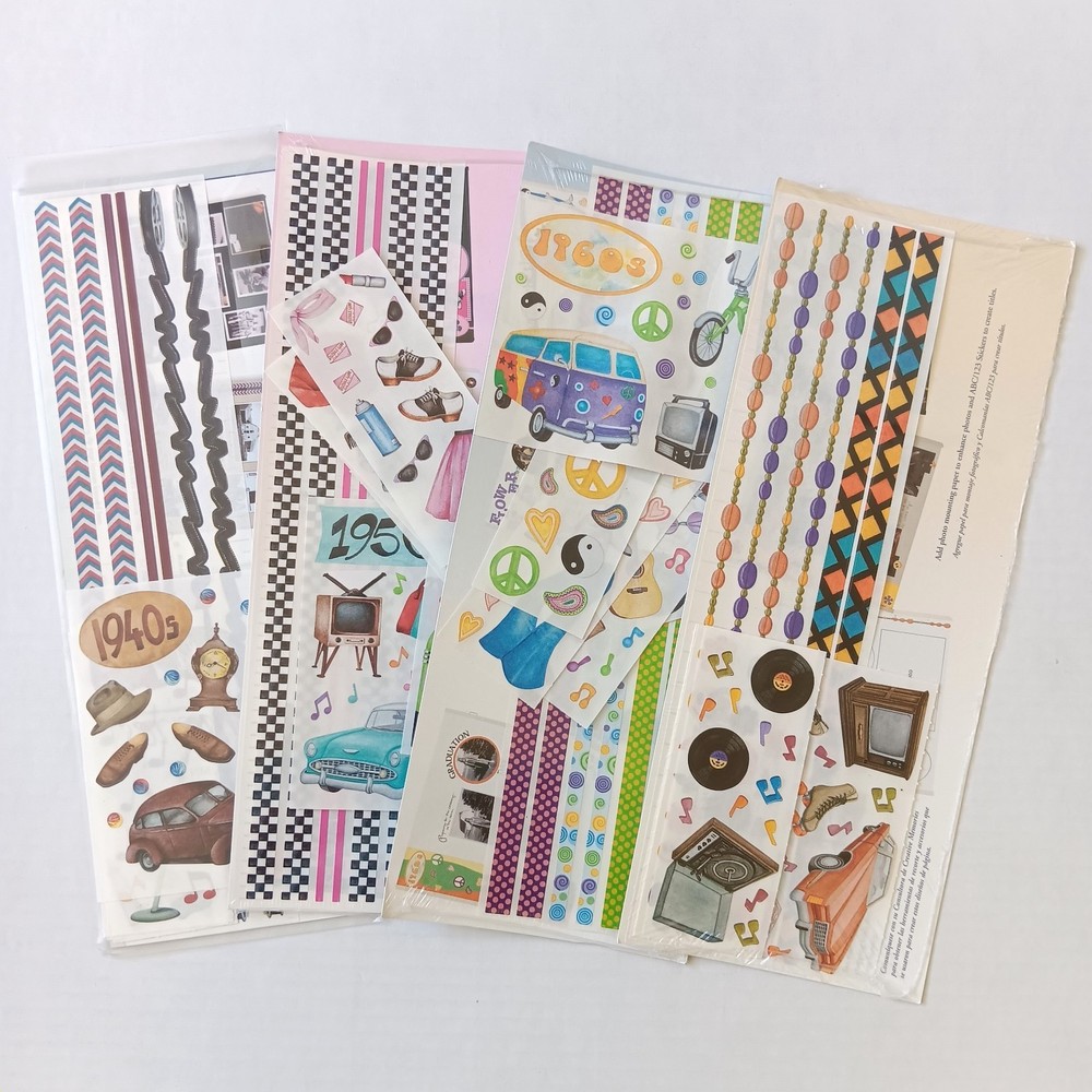 Creative Memories ’40s/’50s/’60s/’70s Decade Sticker Sets- 6 Sheets Each