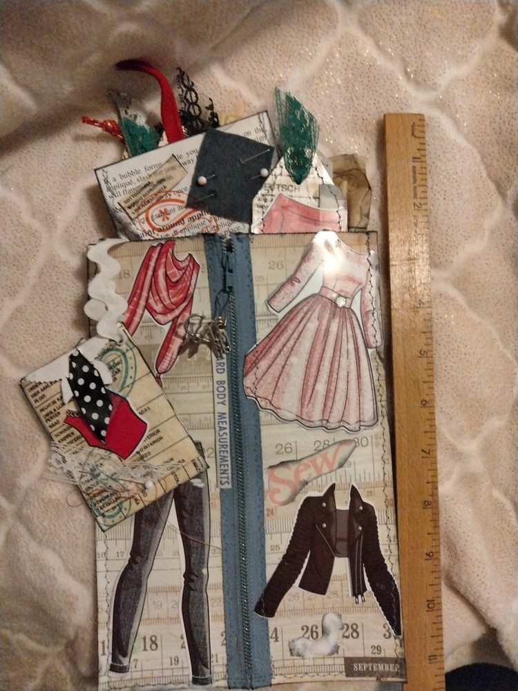 Handmade Zippered Pouch Full Of Vintage Sewing Tags, Charms, Vintage And Modern.