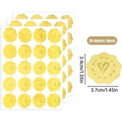 Gold Embossed Heart Seal Stickers Self-Adhesive Wax Look Labels for Wedding