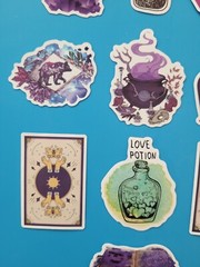 STICKERS x 10 Halloween Love Potion Witch Book Purple Crystal Vinyl Sticker HAL6