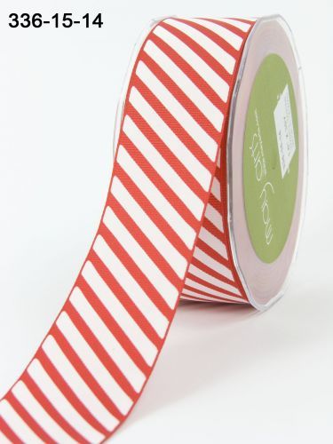 MAY ARTS RIBBONS~GROSGRAIN DIAGONAL STRIPE~RED & WHITE~1.5 INCH X 1 YARD!